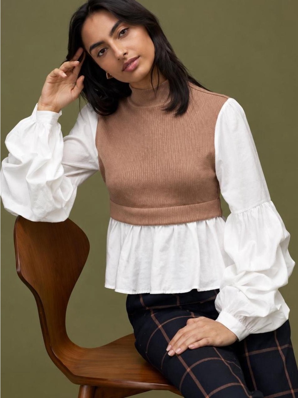 Anthropologie Brown & White Layered Ruffle Blouse